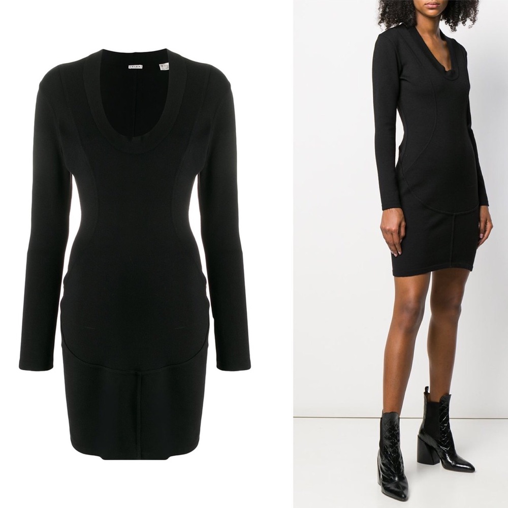 Alaia Vintage Black Fitted Long Sleeve Mini Dress